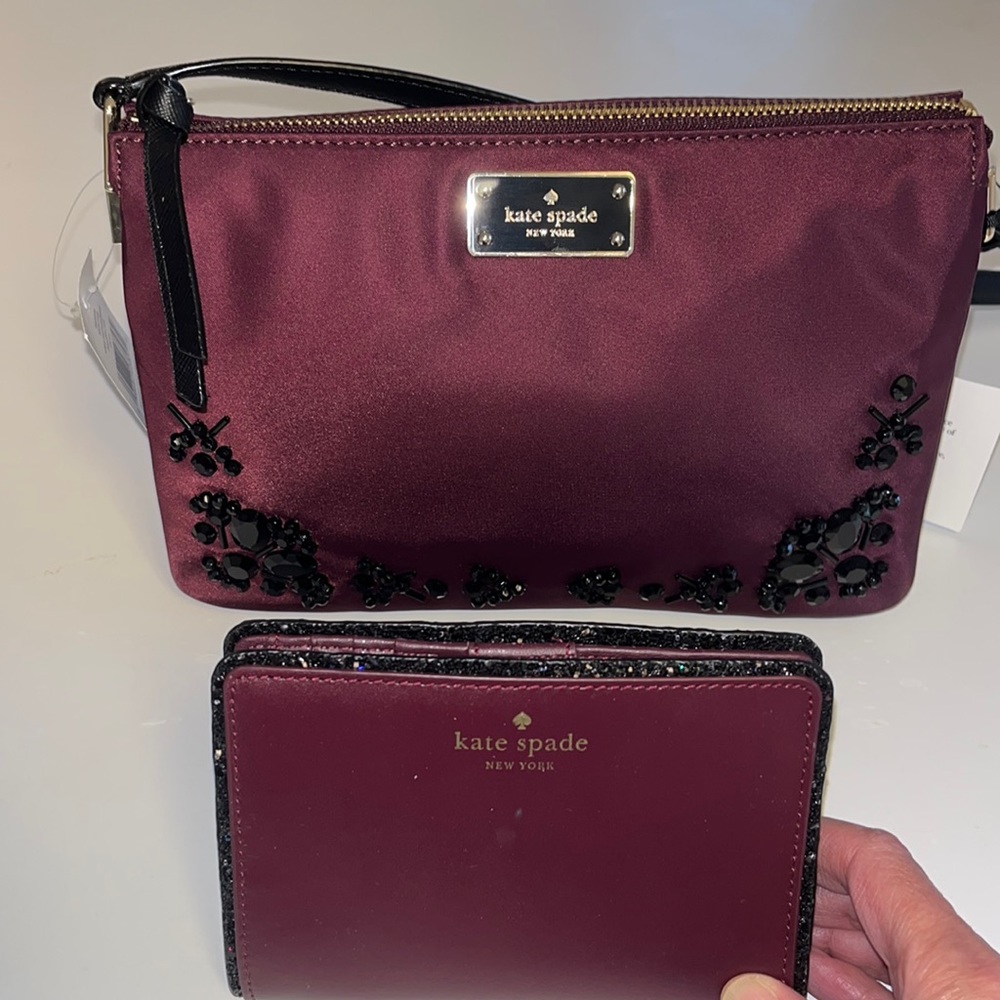 Kate Spade Nylon Crossbody & Leather Wallet- Black Sparkles w/ extra short strap